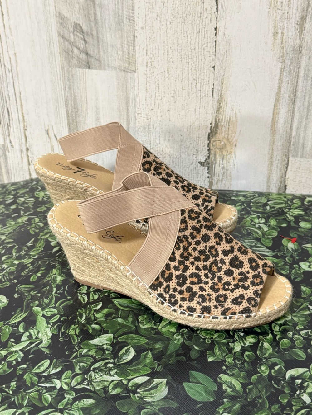 Leopard Print Espadrille Wedge Sandals - Beige